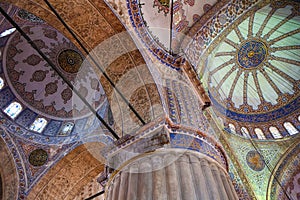 The Ã‘Âeiling decorations in the interior of Sultan Ahmed Mosque (Blue Mosque), Istanbul